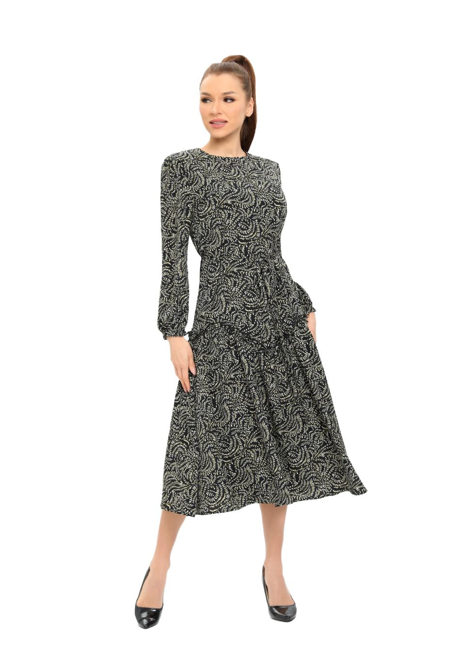 Delicate Ruffles Long Sleeve Midi Dress - MissFinchNYC