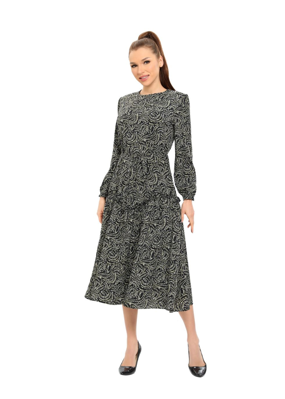 Delicate Ruffles Long Sleeve Midi Dress - MissFinchNYC