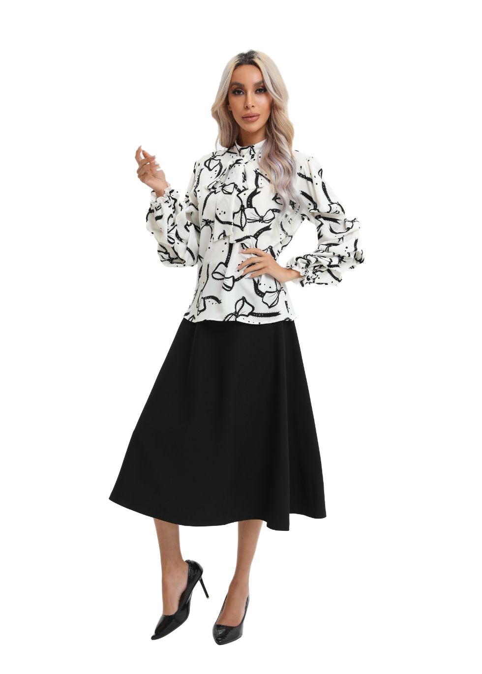 Tiered Balloon Blouse with Front Tie - MissFinchNYC