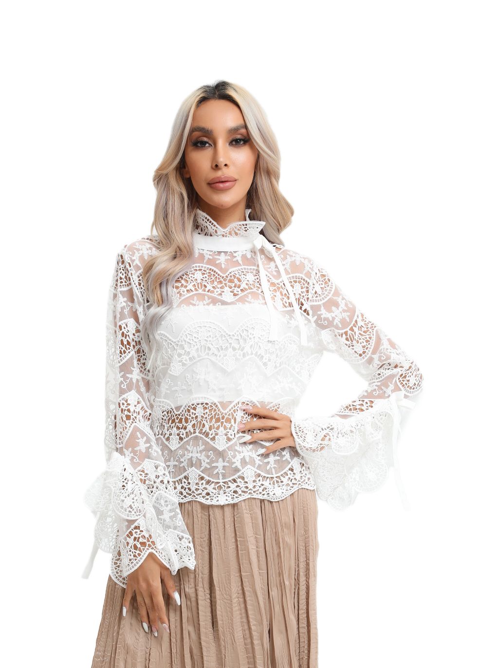 Elegant Long Sleeve Lace Blouse - MissFinchNYC