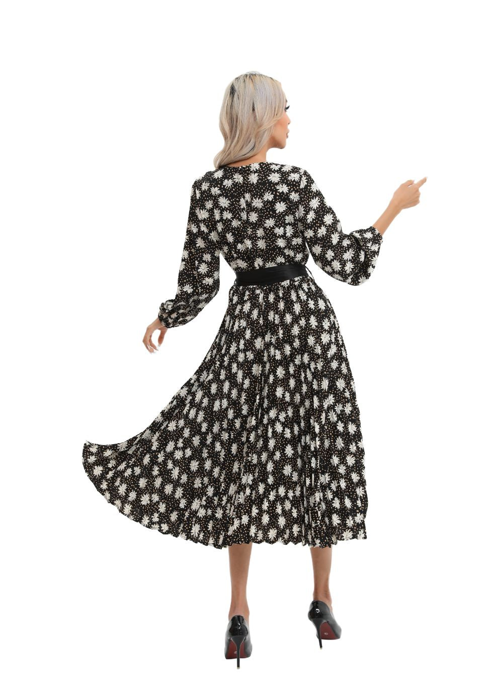 Modest Floral Midi Dress with Front Tie - MissFinchNYC