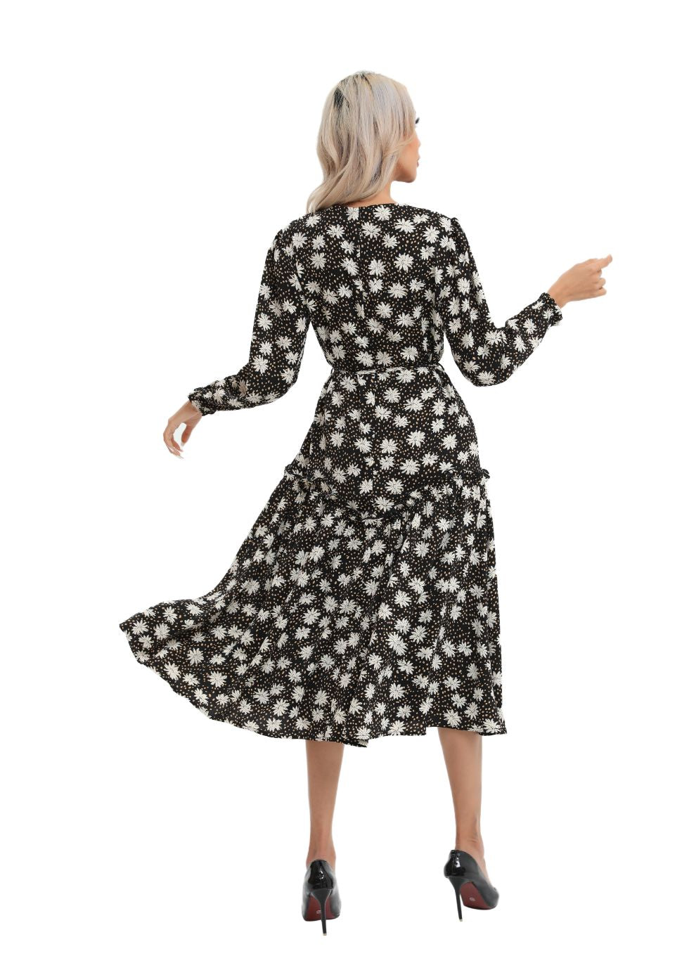 Modest Floral Midi Dress with Light Front Tie - MissFinchNYC