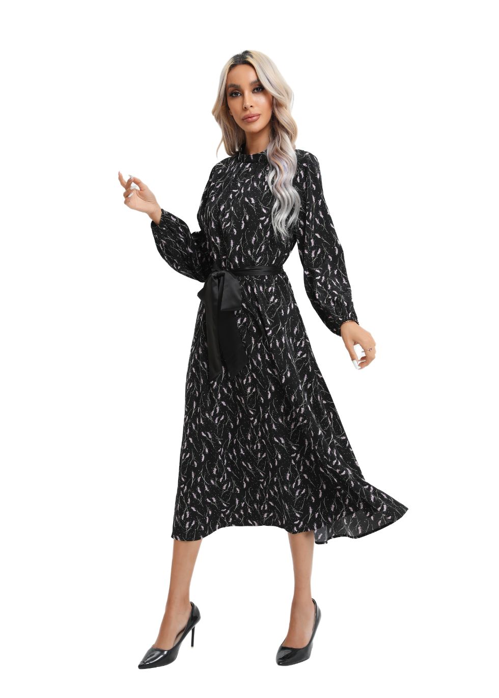 Contemporary Line Print Midi Dress - MissFinchNYC