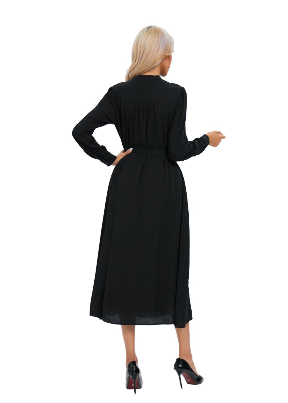 Mock Button Self Tie Midi Dress - MissFinchNYC