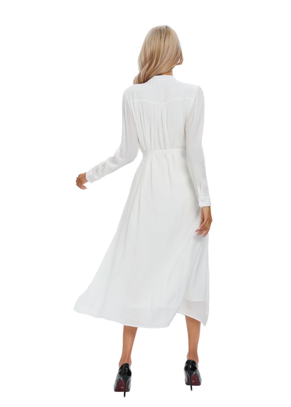 Mock Button Self Tie Midi Dress - MissFinchNYC