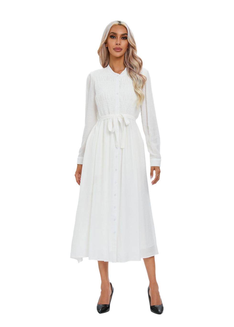 Mock Button Self Tie Midi Dress - MissFinchNYC