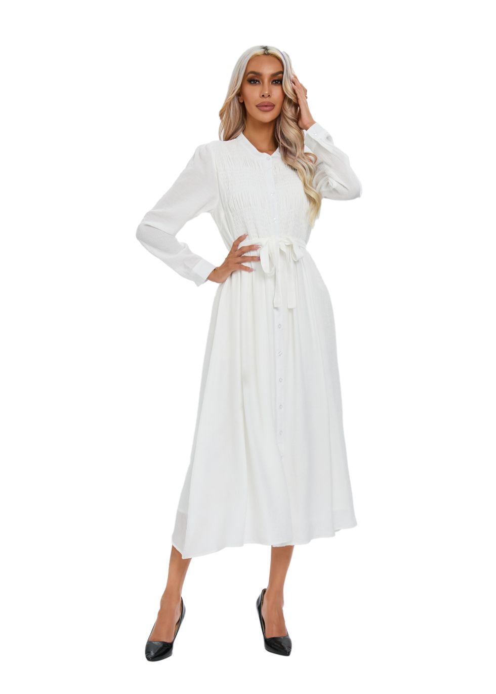 Mock Button Self Tie Midi Dress - MissFinchNYC