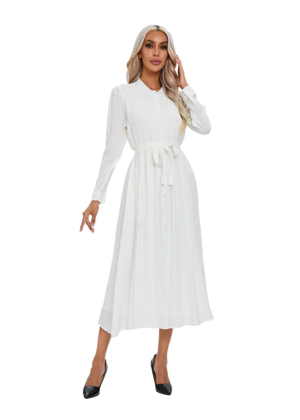 Mock Button Self Tie Midi Dress - MissFinchNYC