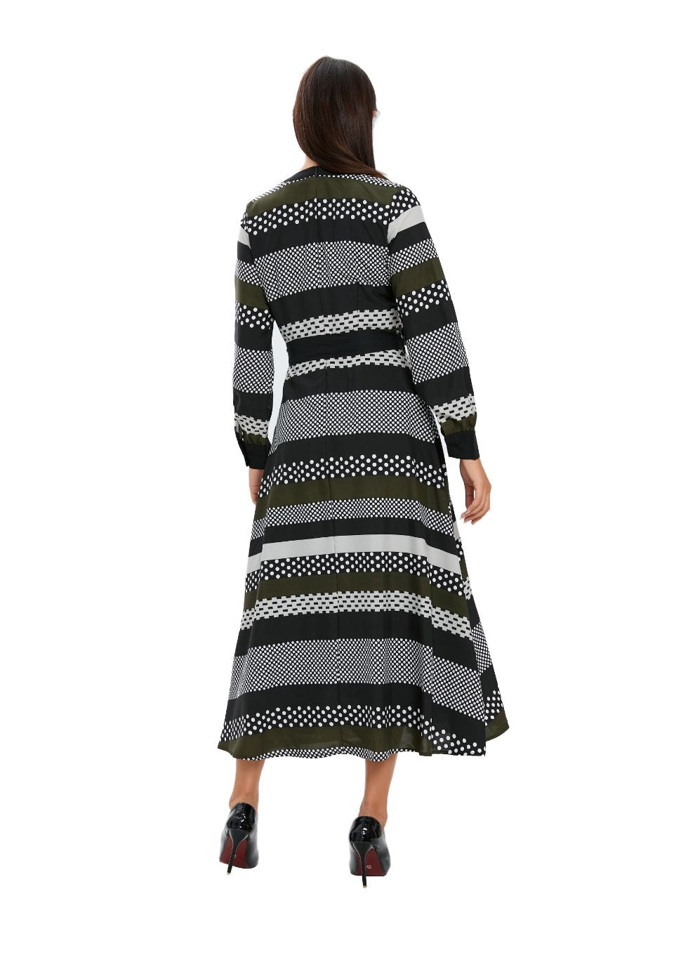 Striped Long Sleeve Midi Dress with Cuffed Sleeves - MissFinchNYC