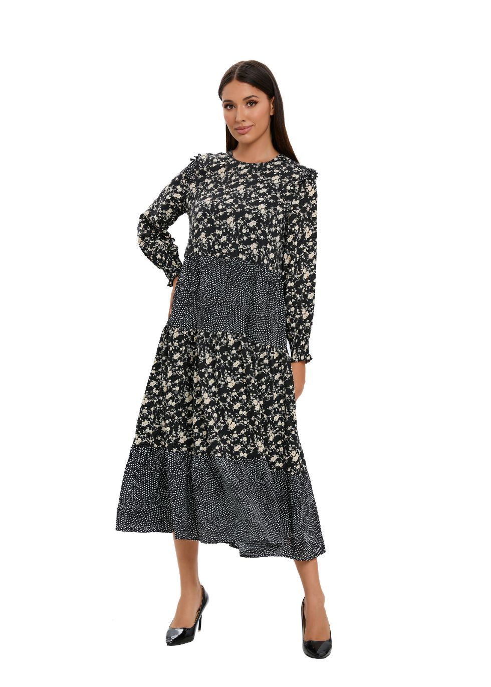 Detailed Ruffle Loose Fit Spring Dress XS Detailed Ruffle Loose Fit Spring Dress XS