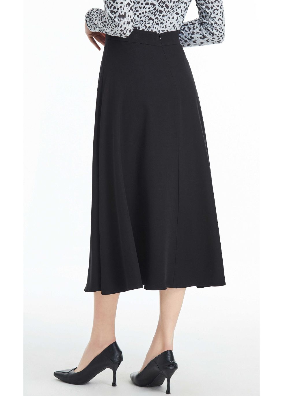 Fully Lined Black Midi Skirt with Front Button Detail - MissFinchNYC