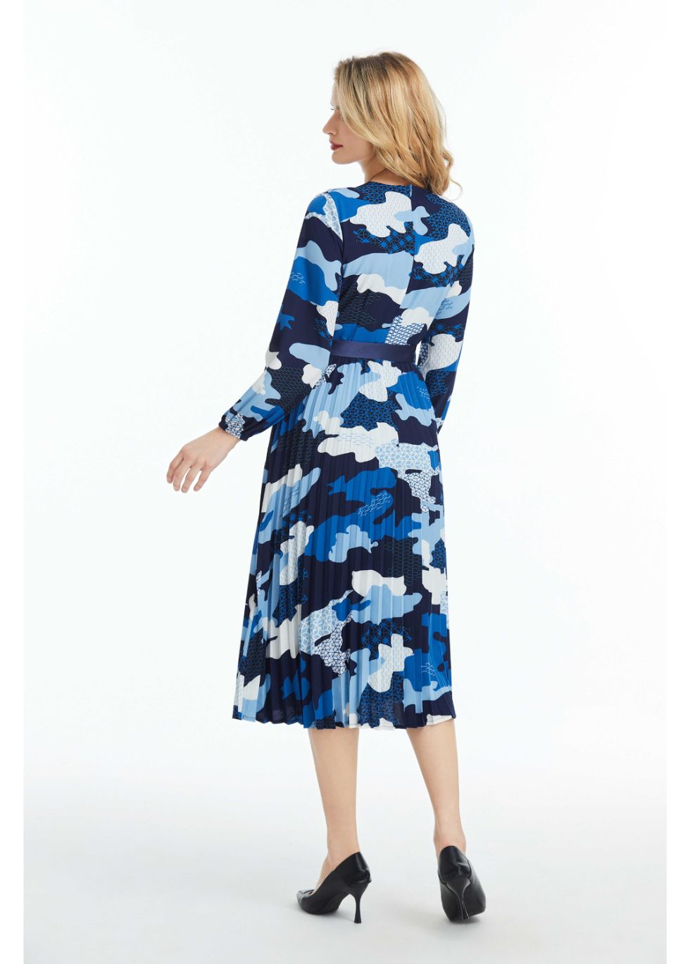 Long Sleeved Belted Colorful Print Midi Dress - MissFinchNYC