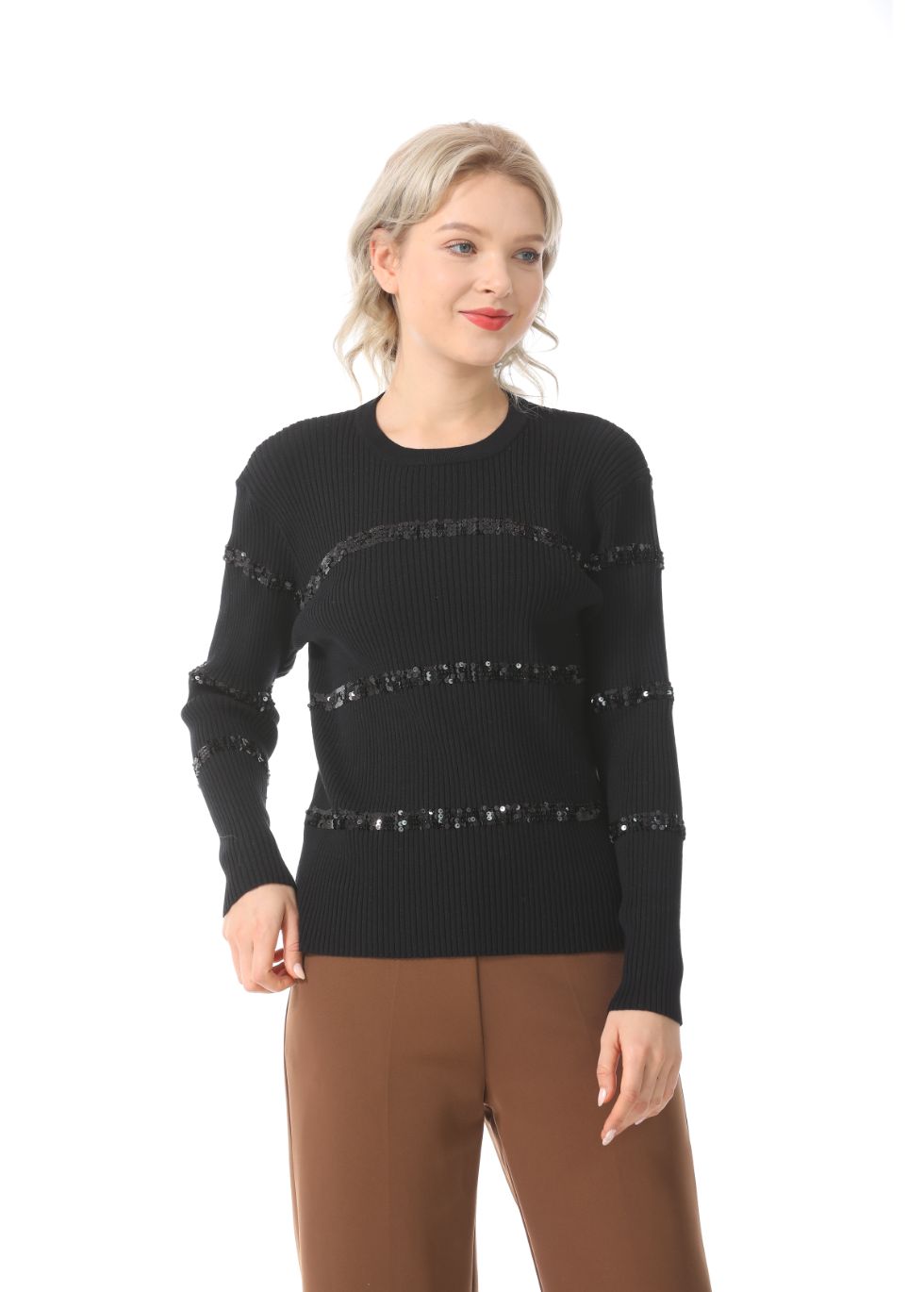 Ribbed Detail Long Sleeve Sweater - MissFinchNYC