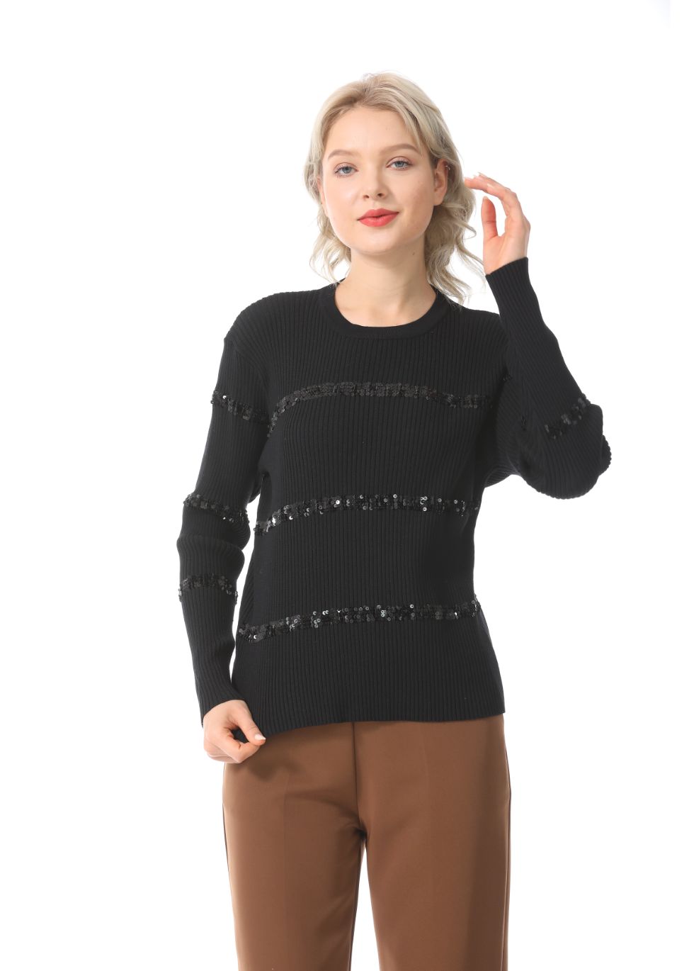 Ribbed Detail Long Sleeve Sweater - MissFinchNYC