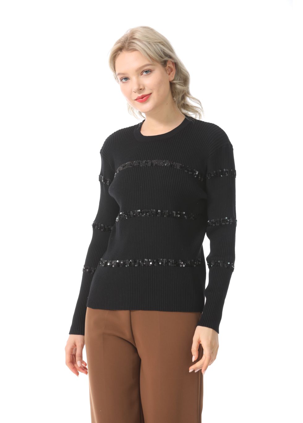 Ribbed Detail Long Sleeve Sweater - MissFinchNYC