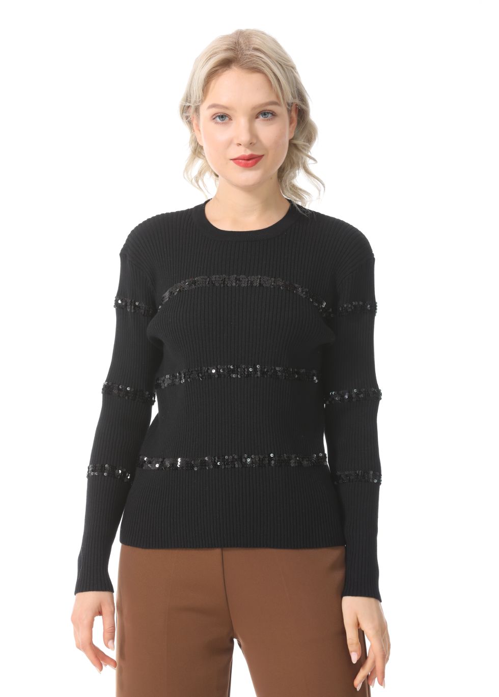 Ribbed Detail Long Sleeve Sweater - MissFinchNYC