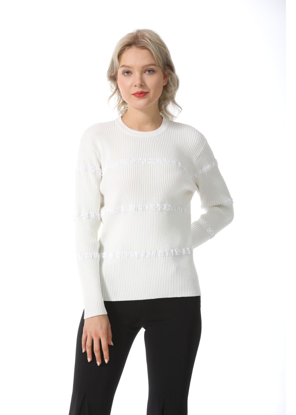 Ribbed Detail Long Sleeve Sweater - MissFinchNYC
