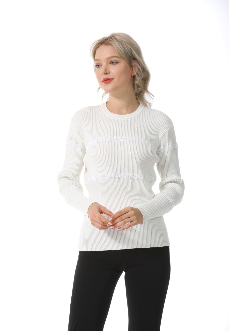 Ribbed Detail Long Sleeve Sweater - MissFinchNYC