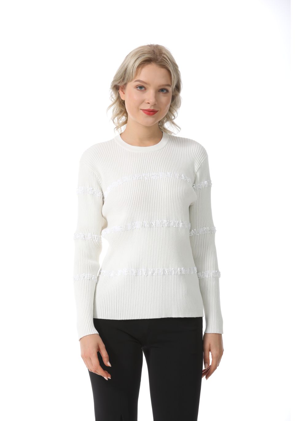 Ribbed Detail Long Sleeve Sweater - MissFinchNYC