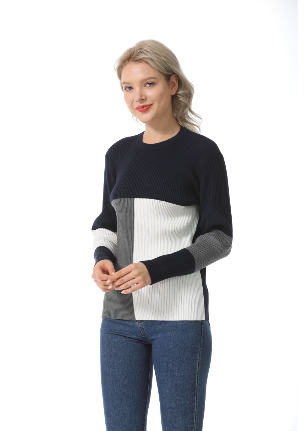 Long Sleeve Color Block Ribbed Sweater - MissFinchNYC