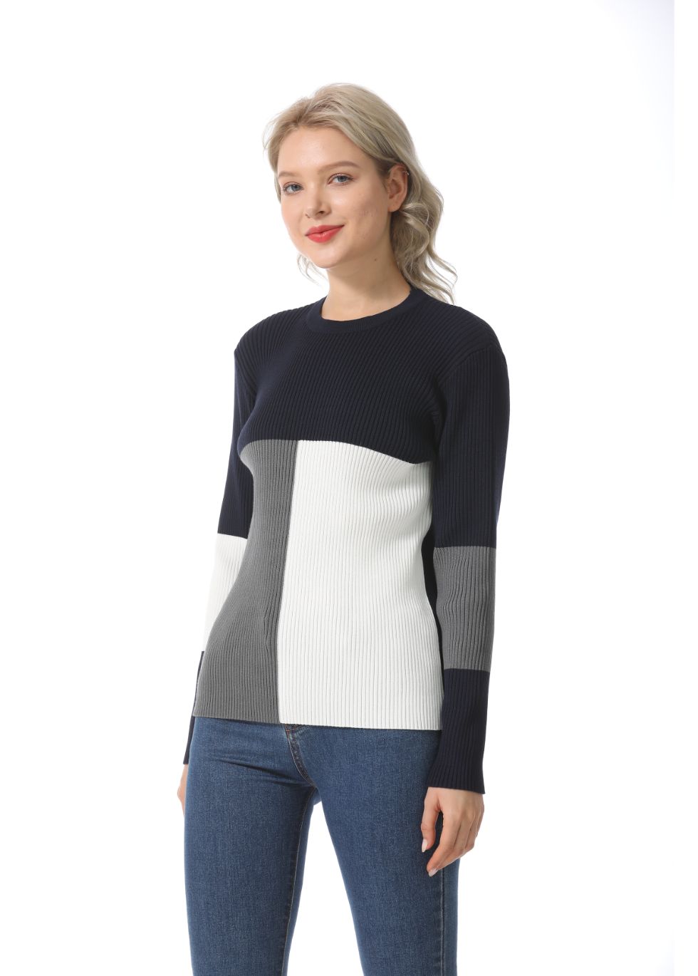 Long Sleeve Color Block Ribbed Sweater - MissFinchNYC