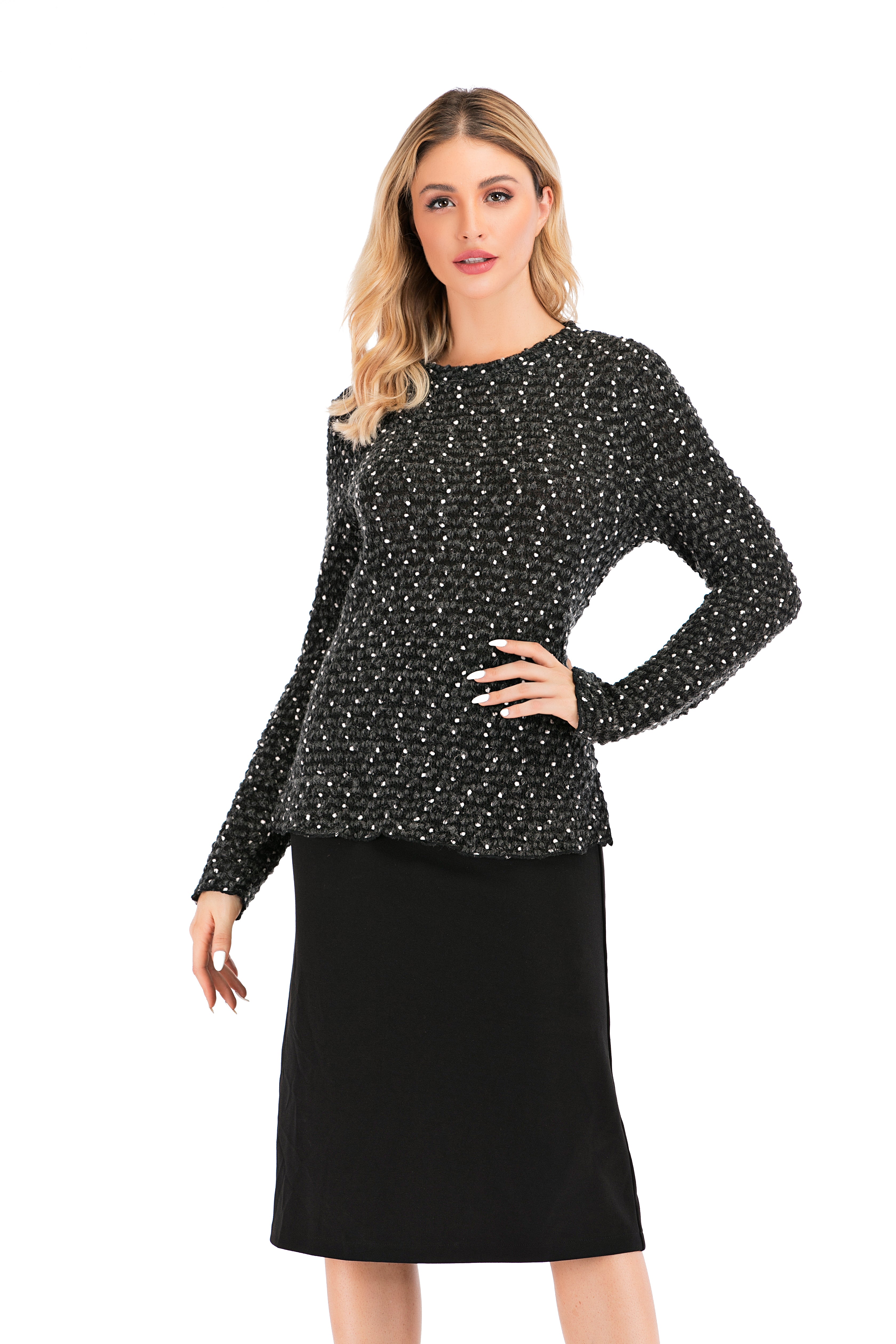 Elegant Black & White Long Sleeve Sweater - MissFinchNYC