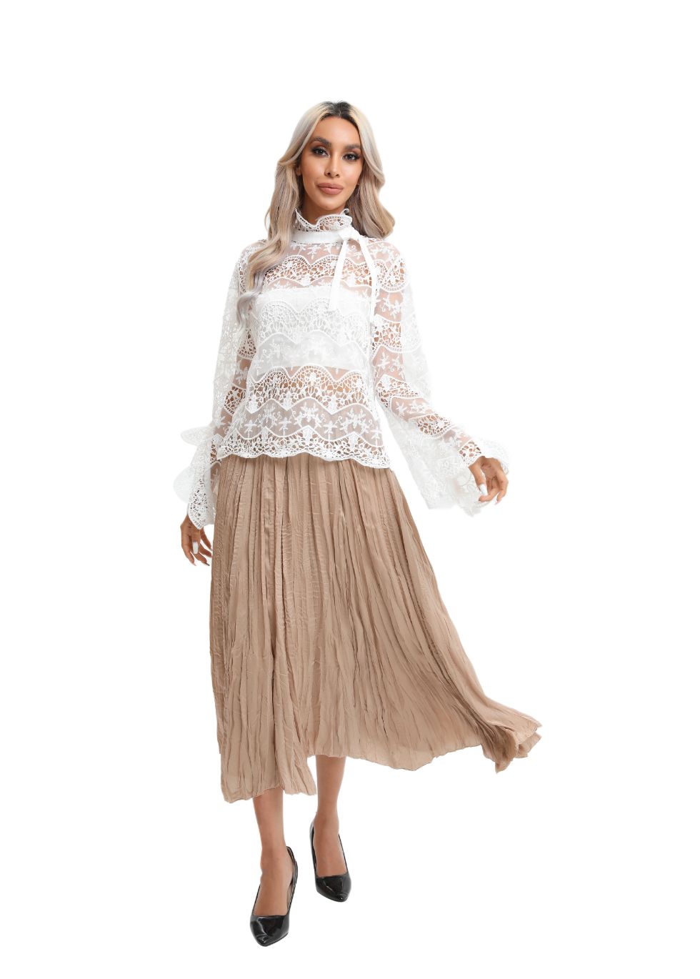 Elegant Long Sleeve Lace Blouse - MissFinchNYC