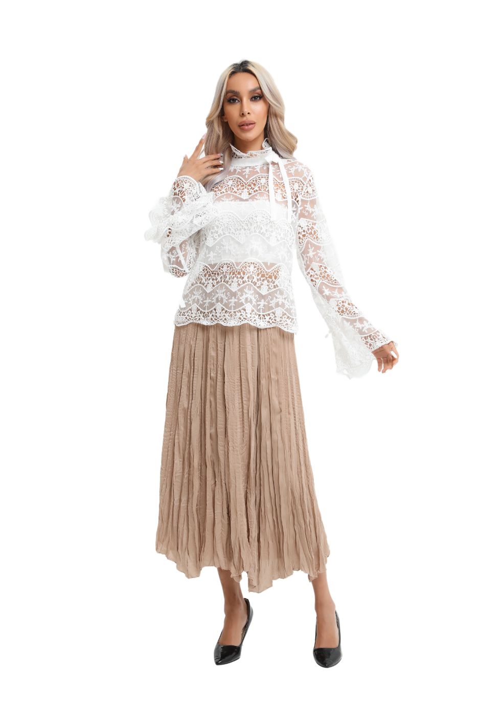 Elegant Long Sleeve Lace Blouse - MissFinchNYC