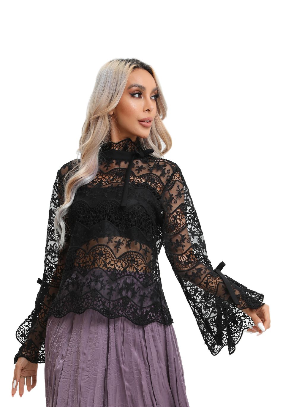 Elegant Long Sleeve Lace Blouse - MissFinchNYC