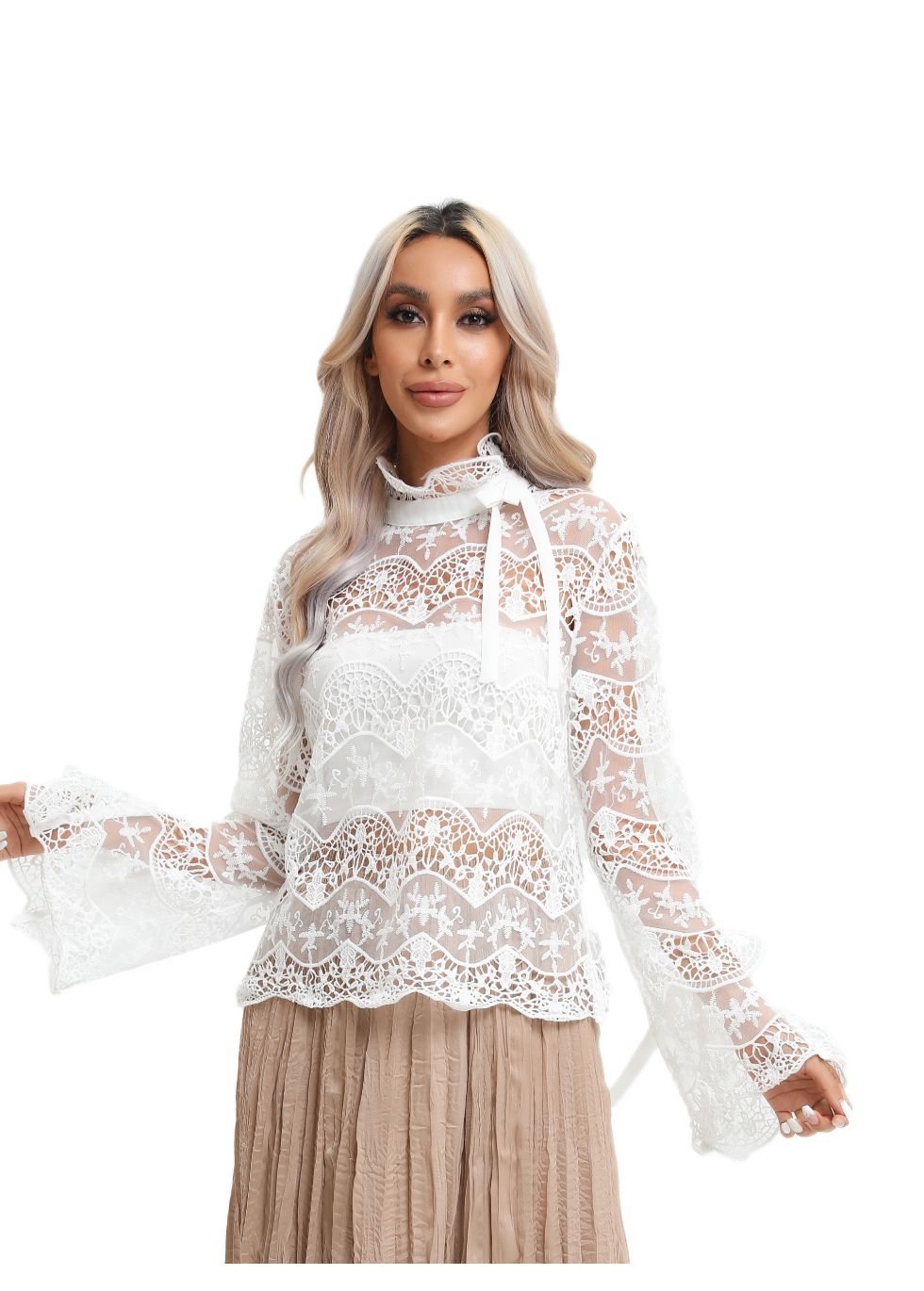 Elegant Long Sleeve Lace Blouse - MissFinchNYC