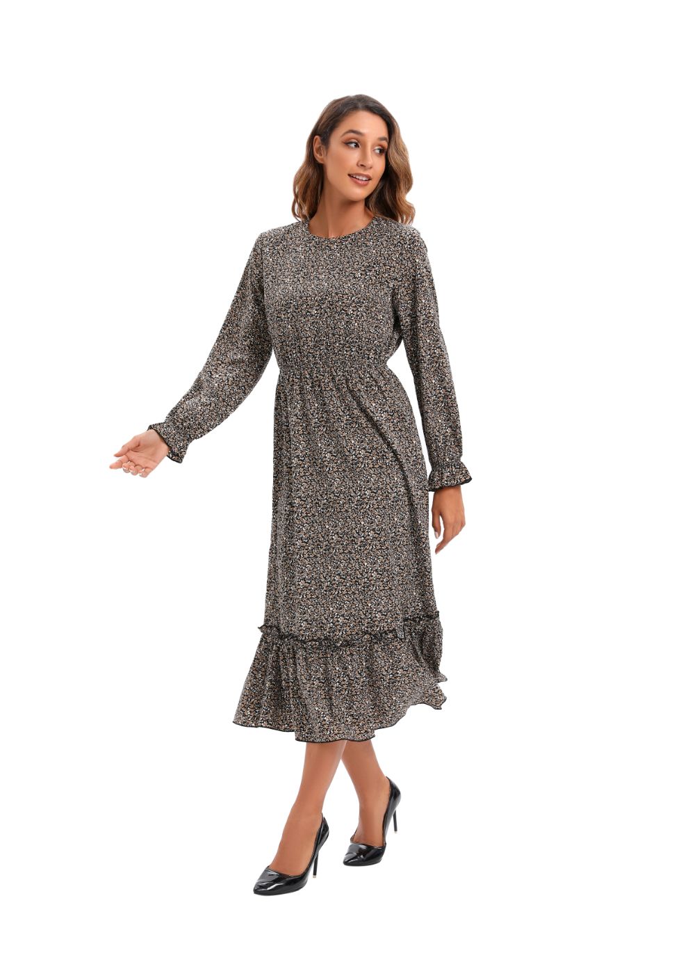 Elegant Modest Long Sleeve Print Dress - MissFinchNYC