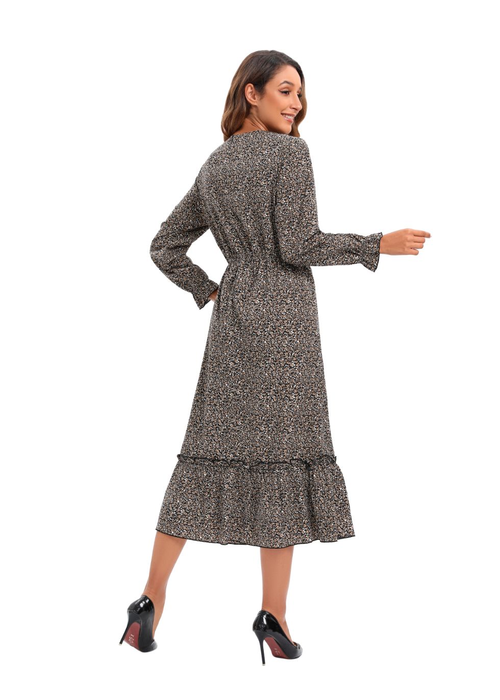 Elegant Modest Long Sleeve Print Dress - MissFinchNYC