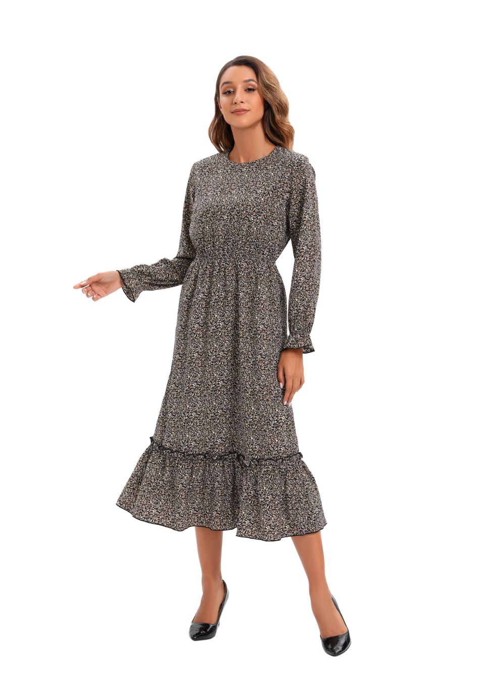 Elegant Modest Long Sleeve Print Dress - MissFinchNYC