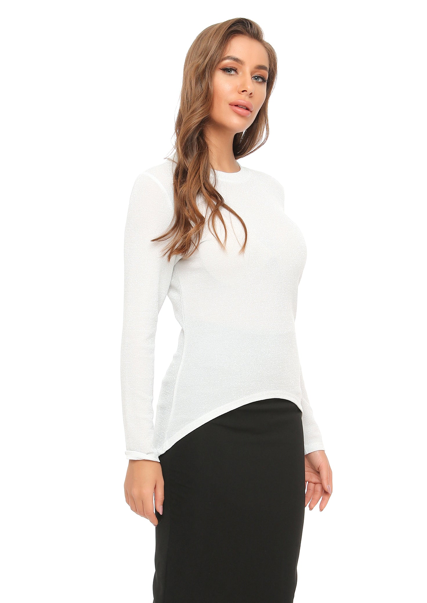 High & Low Shimmering Long Sleeve T Shirt - MissFinchNYC