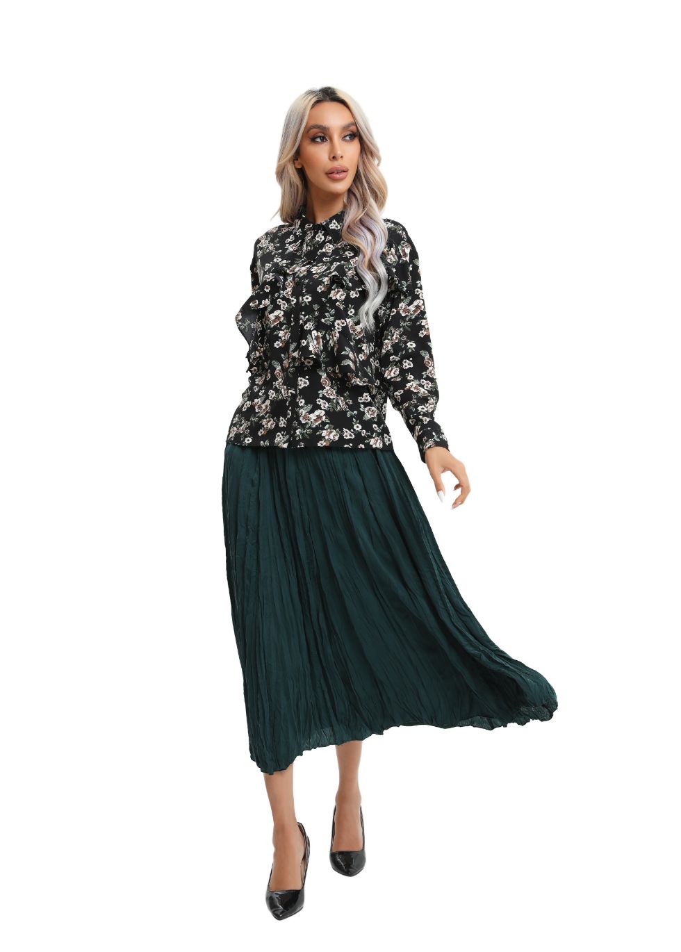 Midi Length Wrinkle pleated Skirt - MissFinchNYC