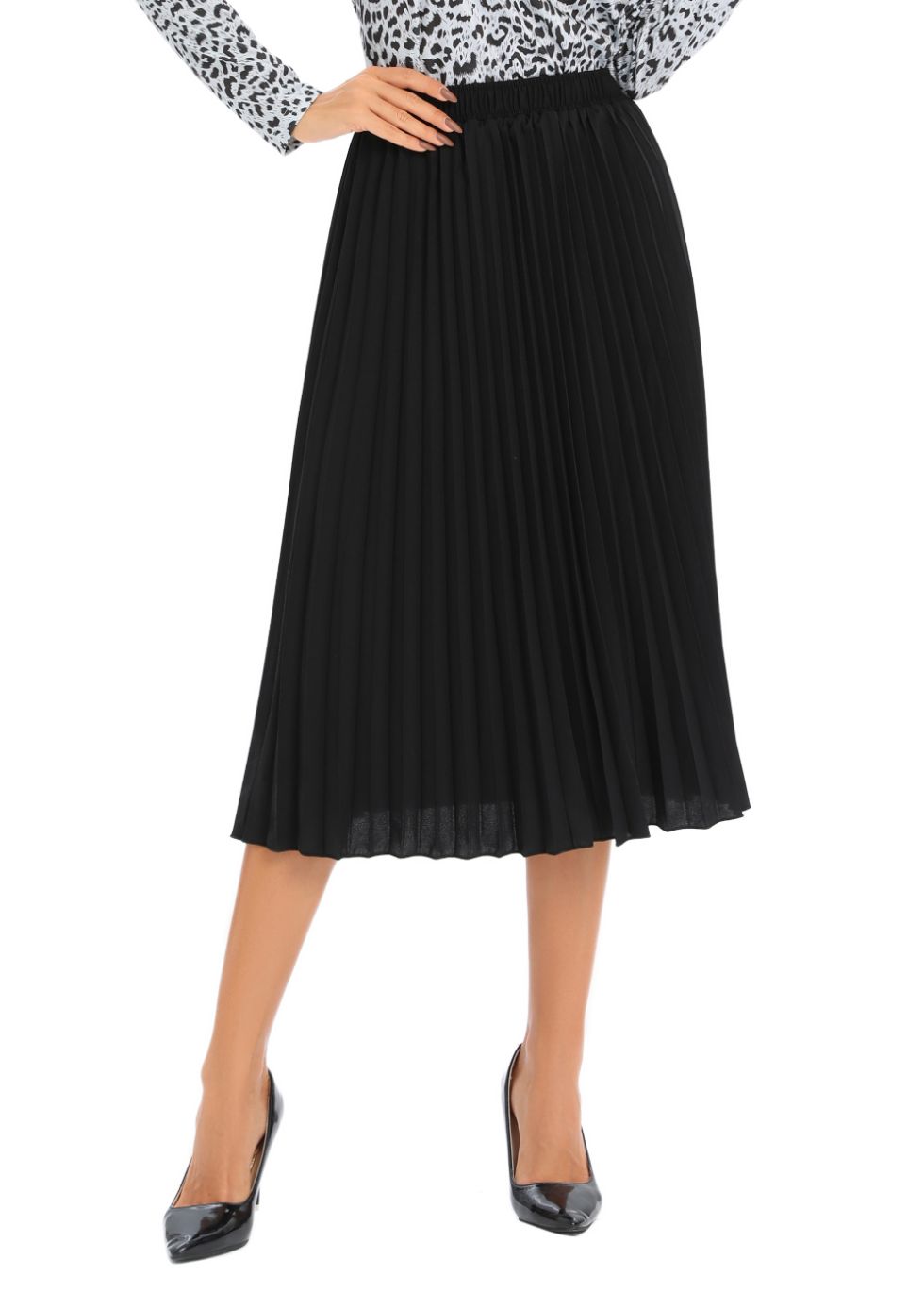 Noir Midi Pleated Skirt L Noir Midi Pleated Skirt L