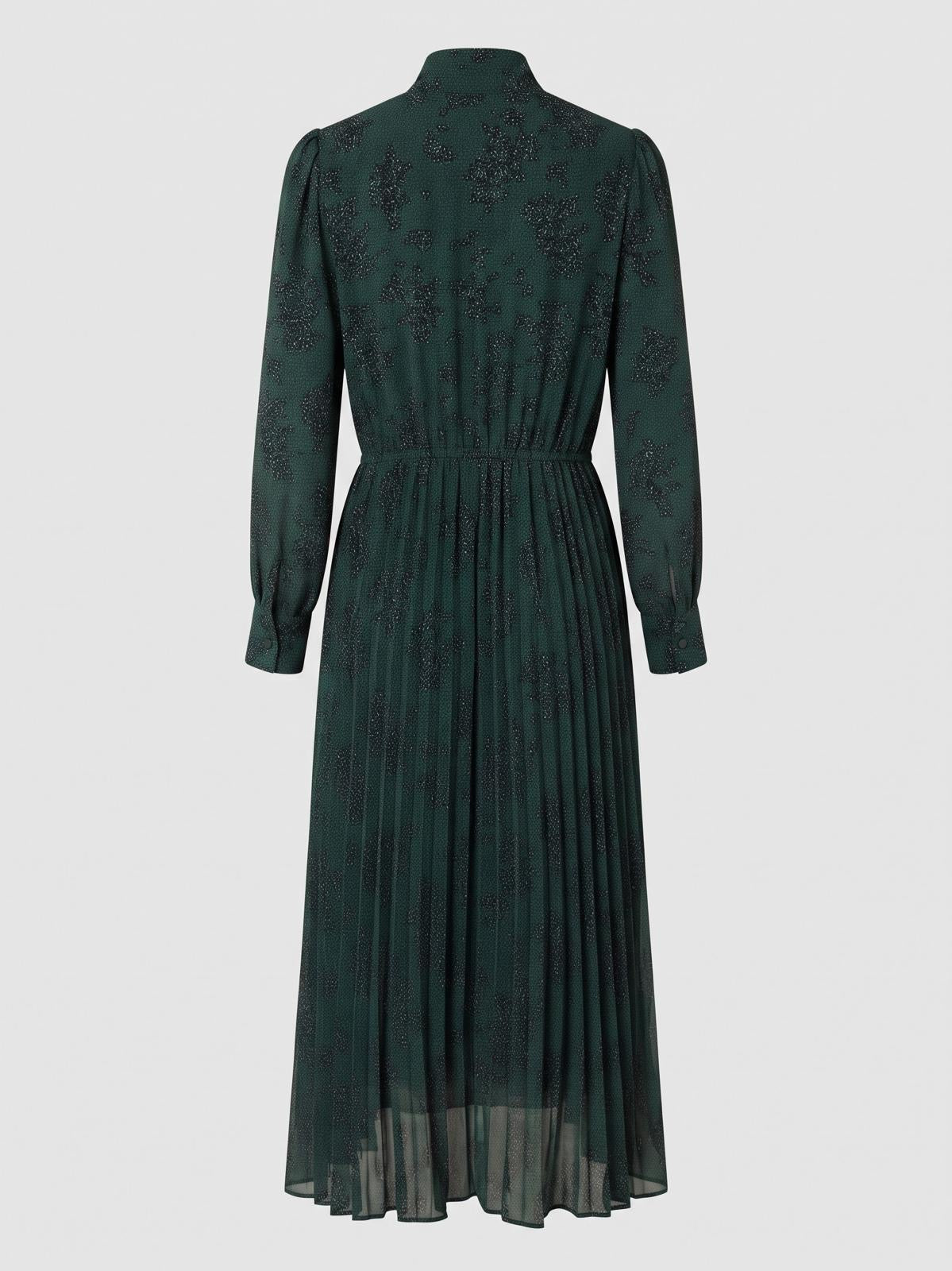 Miss Finch NYC Emerald Bow-Neck Pleated Midi Dress