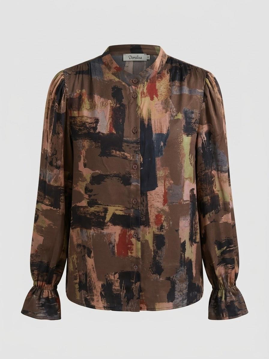Brown Abstract Print Satin Viscose 2-Piece Set | Made in Italy