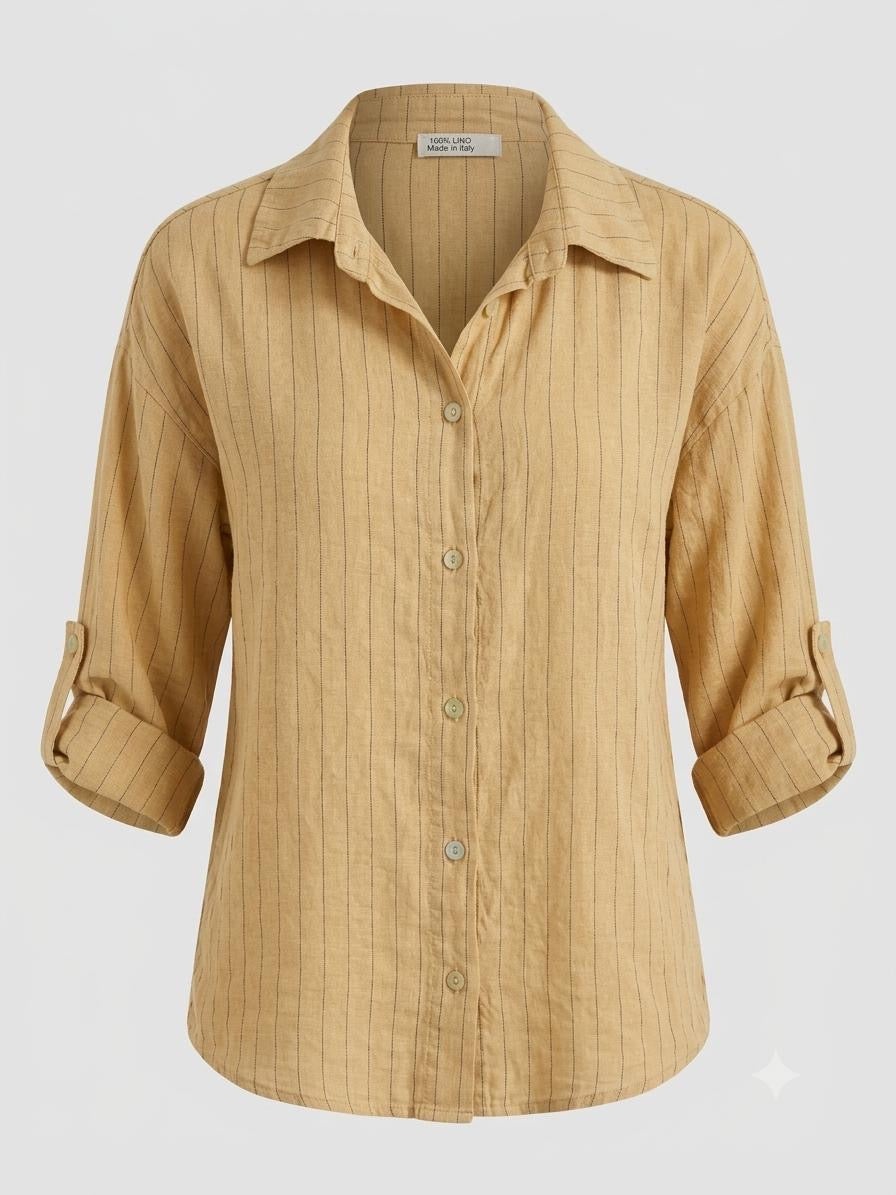Italian Linen Shirt & Skirt Two-Piece Set with Woven Belt