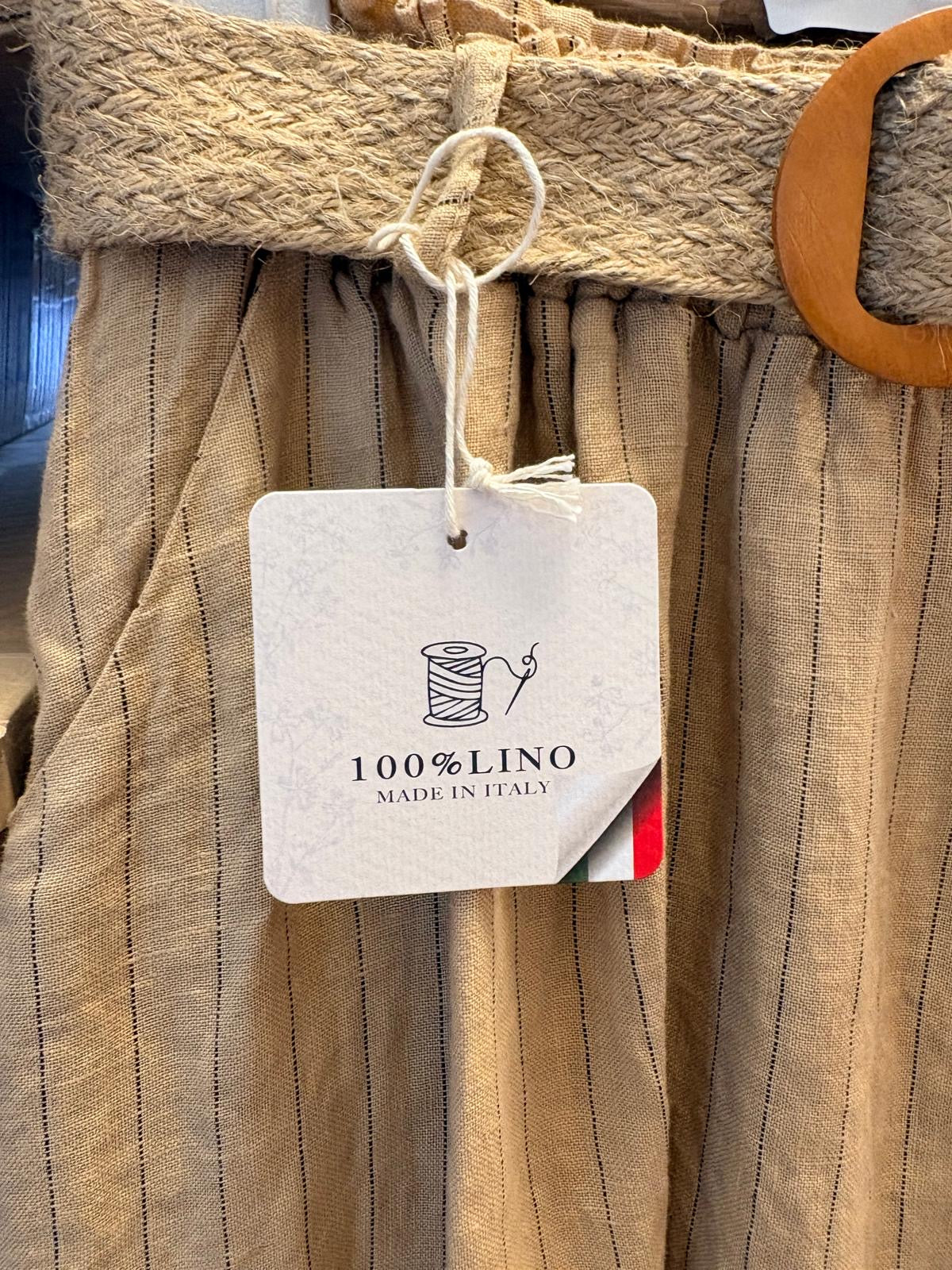 Italian Linen Shirt & Skirt Two-Piece Set with Woven Belt