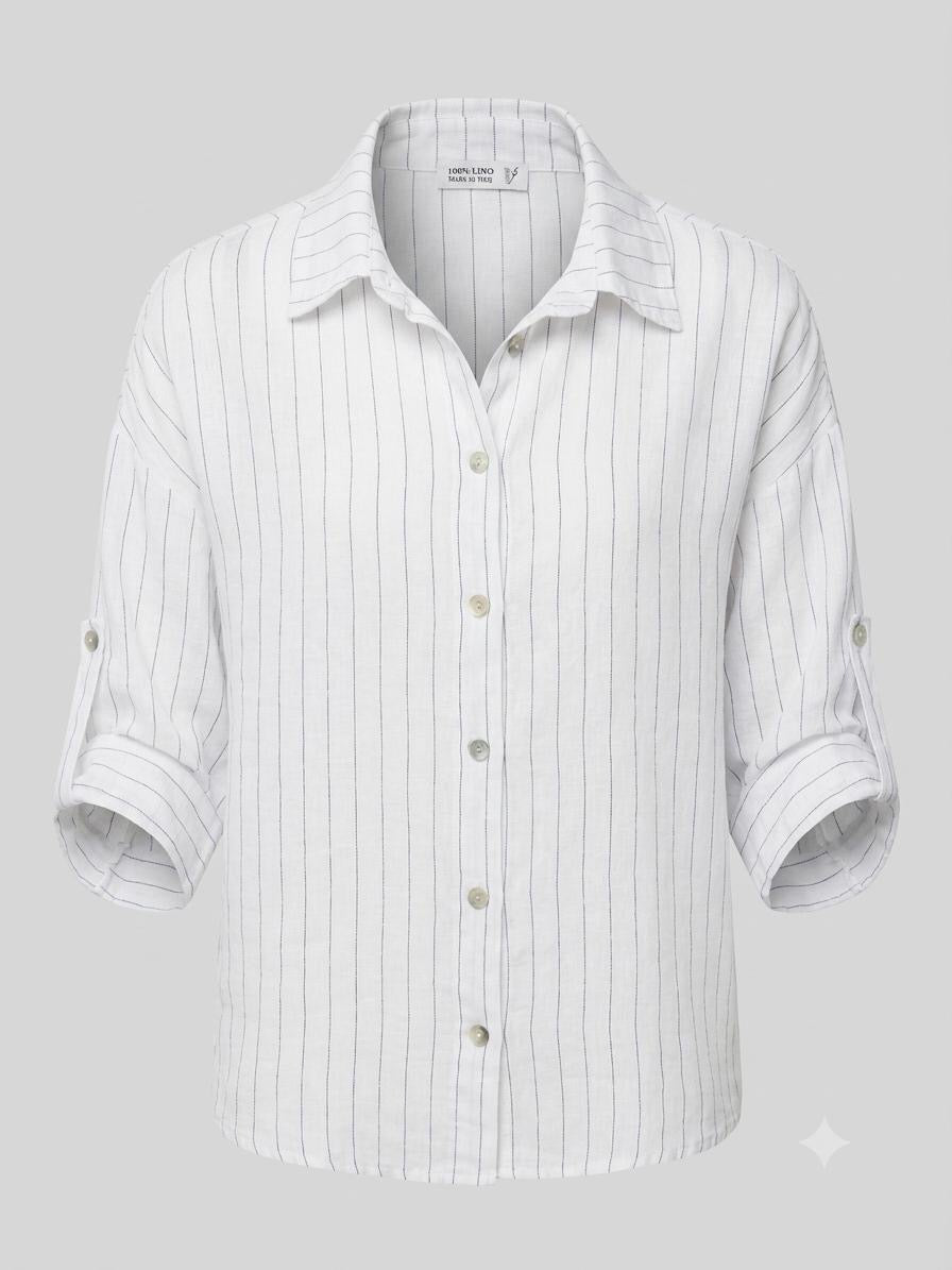 Italian Linen Shirt & Skirt Two-Piece Set with Woven Belt