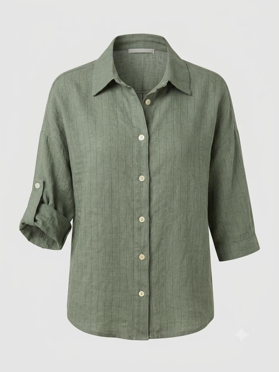 Italian Linen Shirt & Skirt Two-Piece Set with Woven Belt