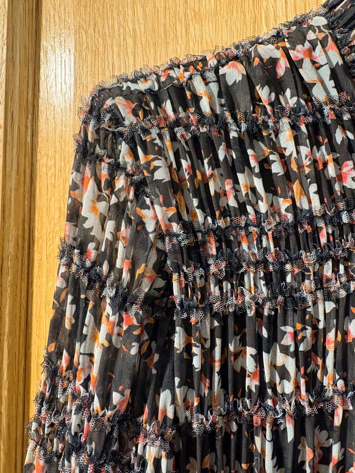 Miss Finch NYC Abstract Floral Micro-Pleated Midi Dress