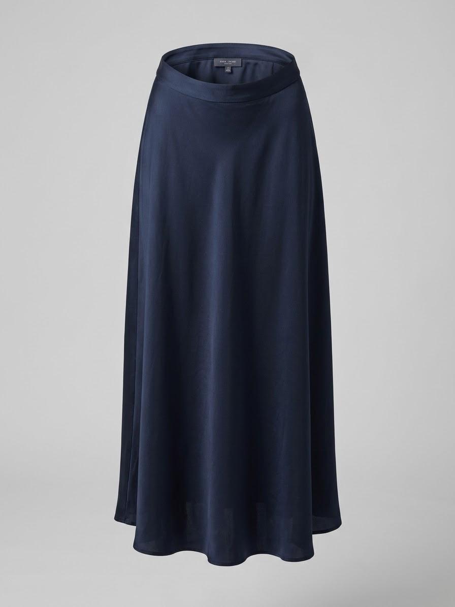 Elegant Made in Italy Navy Blue 2-Piece Satin Midi Set with Elastic Waist