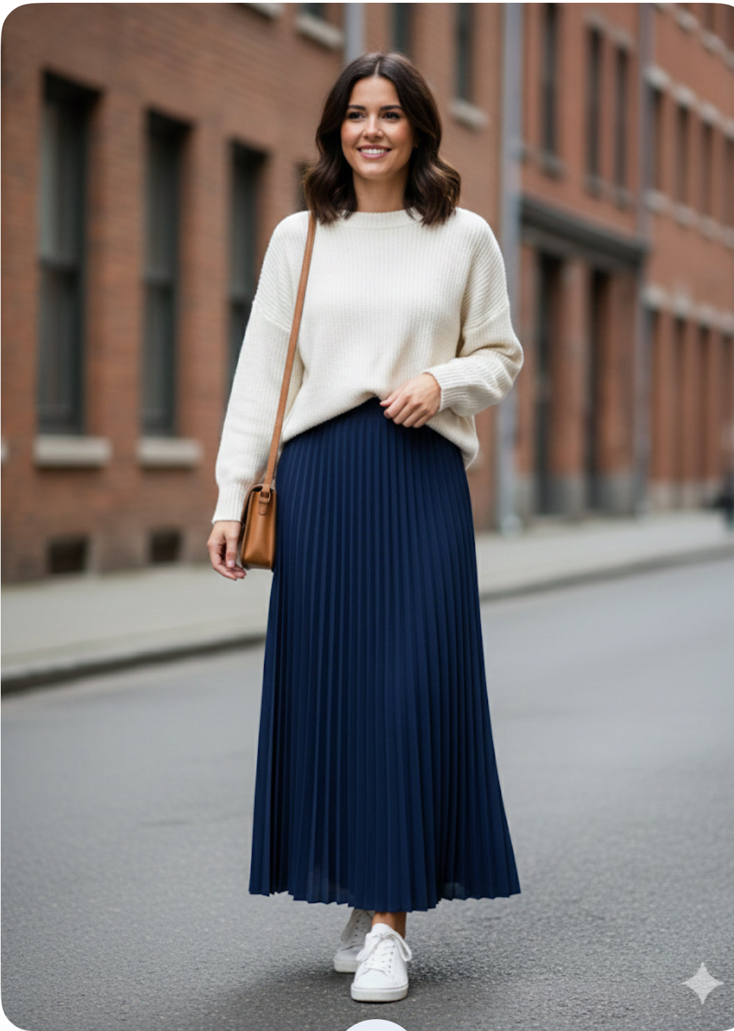 Navy Pleated Lightweight Solid Skirt