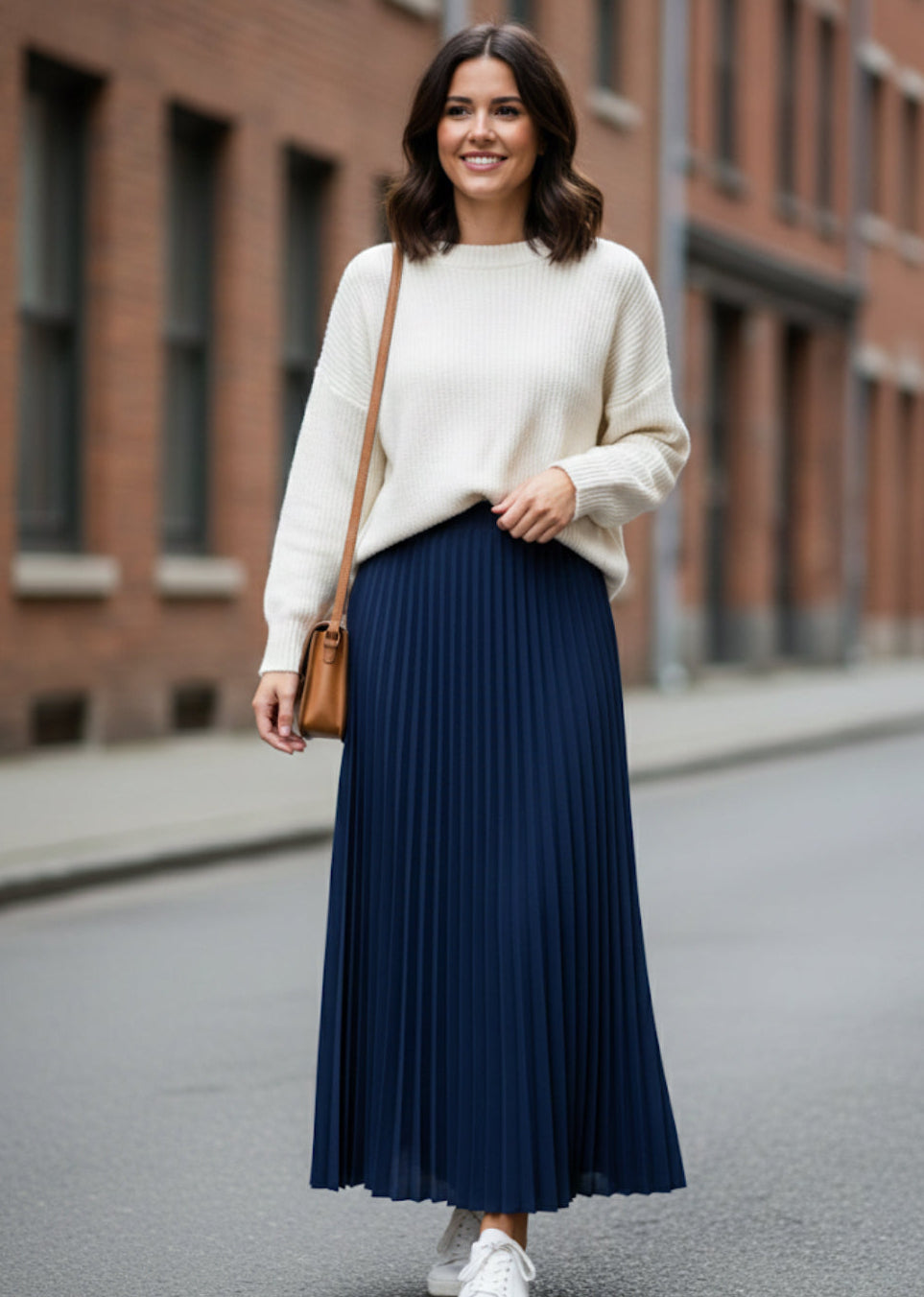 Navy Pleated Lightweight Solid Skirt - MissFinchNYC