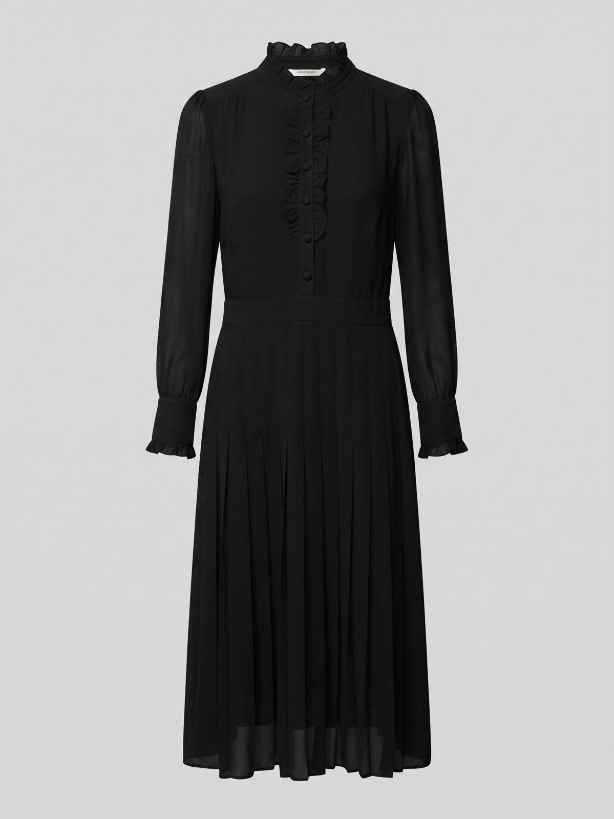 Miss Finch NYC Ruffled Mock Neck Pleated Midi Dress