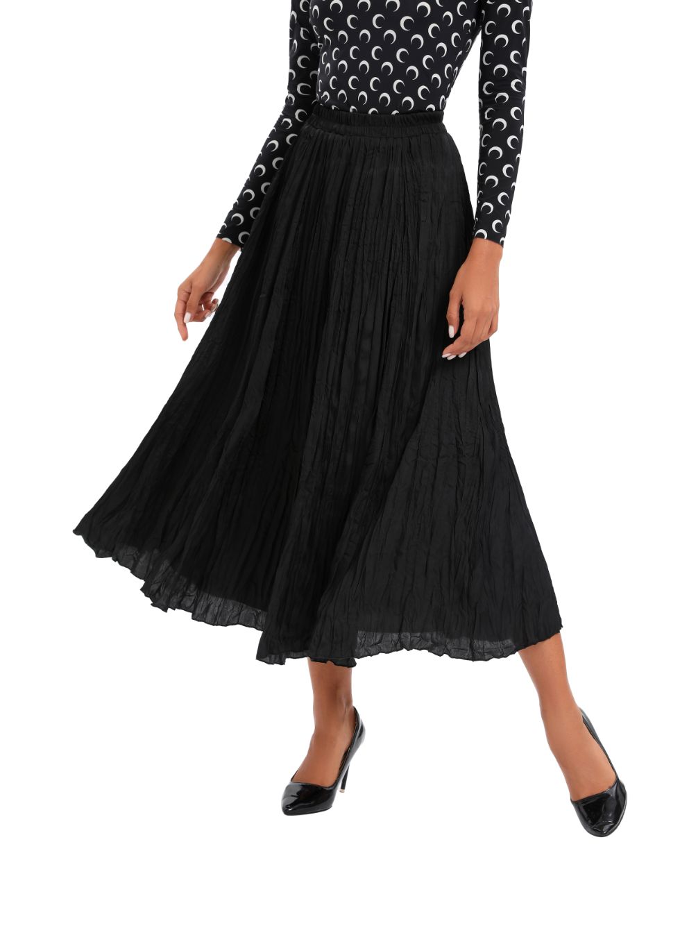 Midi Length Wrinkle pleated Skirt - MissFinchNYC