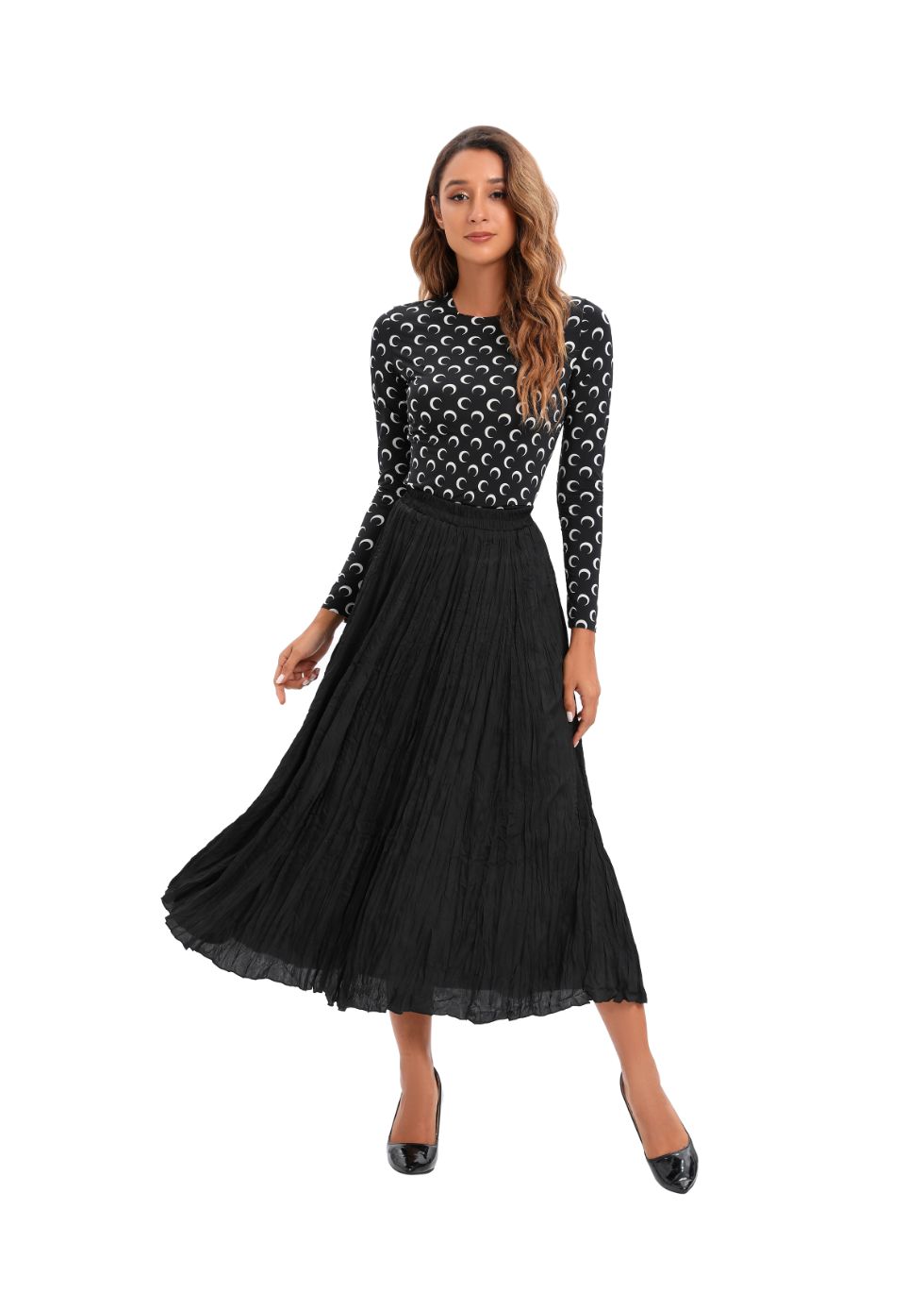 Midi Length Wrinkle pleated Skirt - MissFinchNYC