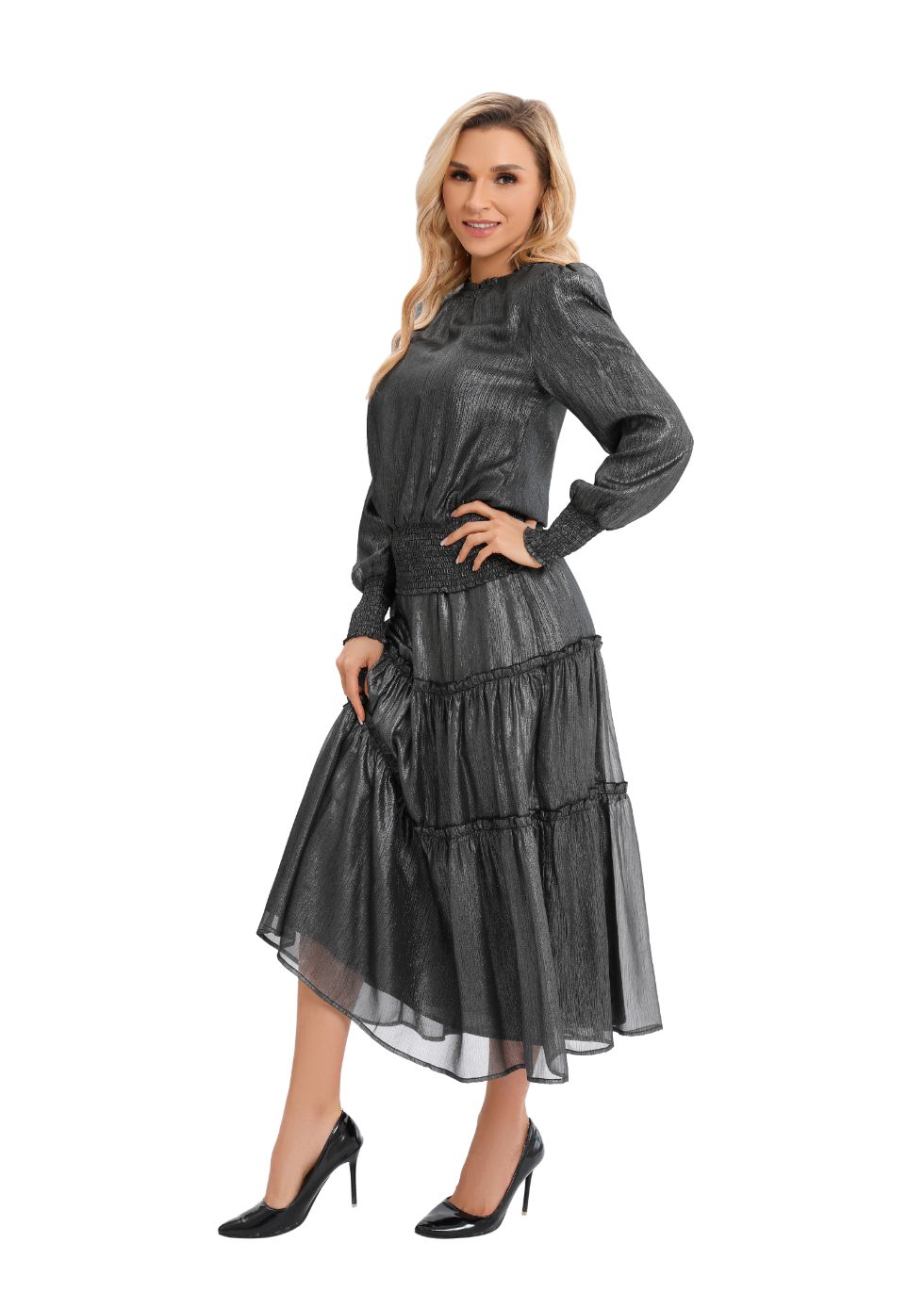 Shimmering Long Sleeve Two-Piece Set - MissFinchNYC